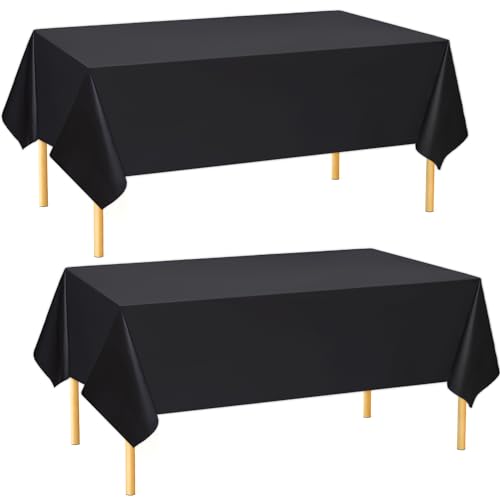 2 Pack Tablecloths 54 x 108 Inch Black Table Covers Disposable Decorative Table Cloths for Dining, Buffet Party and Camping