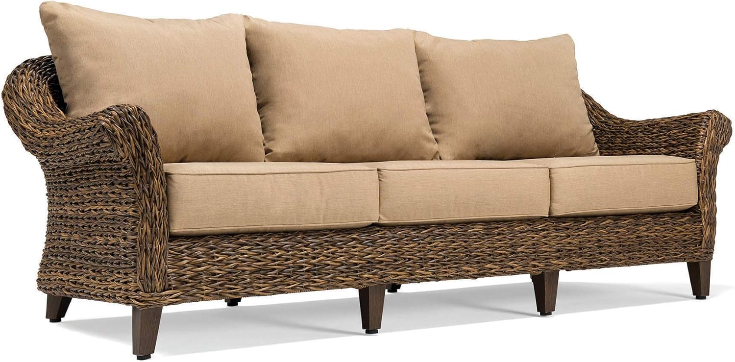 Cayman - Sofa - Heritage Brown Frame - Seagrass Weave - Sunbrella Canvas Heather Beige Fabric