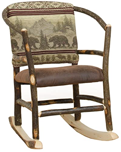 Hickory Log Hoop Rocker with Faux Brown Leather Seat and Back