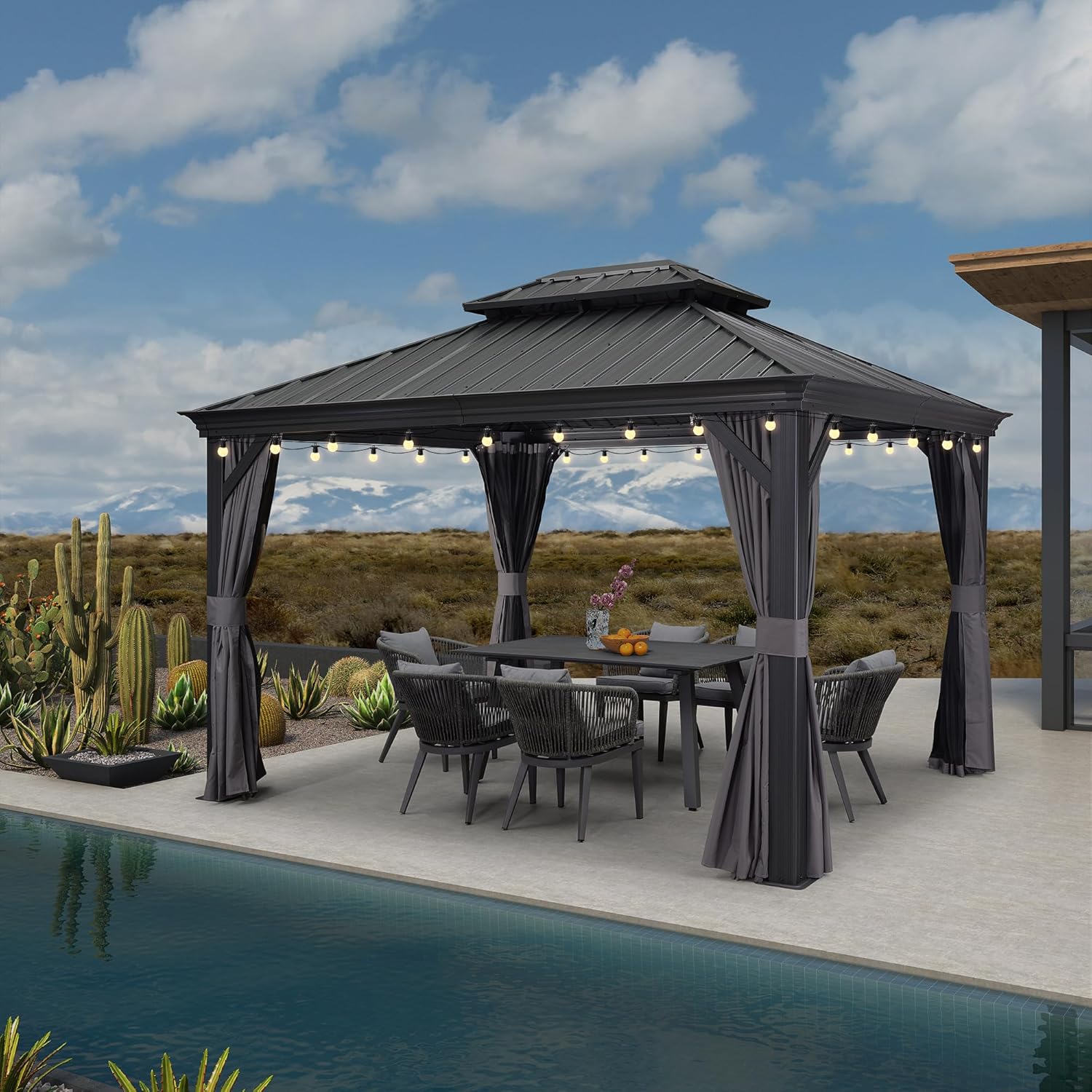 PURPLE LEAF 10' X 12' Hardtop Gazebo with Light Galvanized Steel Double Roof Outdoor Gazebo for Patio Lawn and Garden Grey