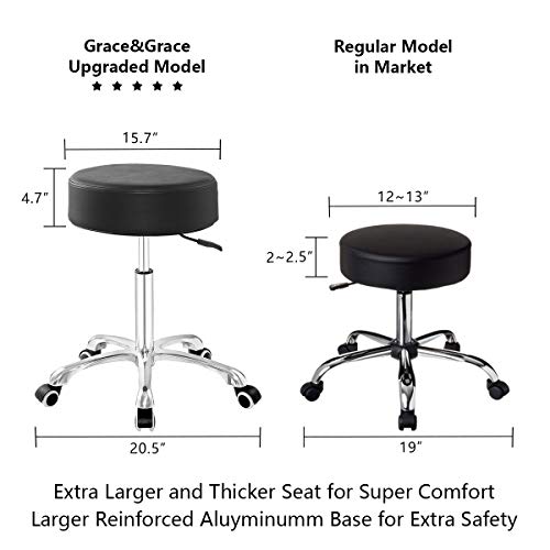 Grace&Grace Height Adjustable Swivel Stool with Extra Large Extra Thick Seat for Ultimate Comfort for Salon, Studio, Shop, Kitchen