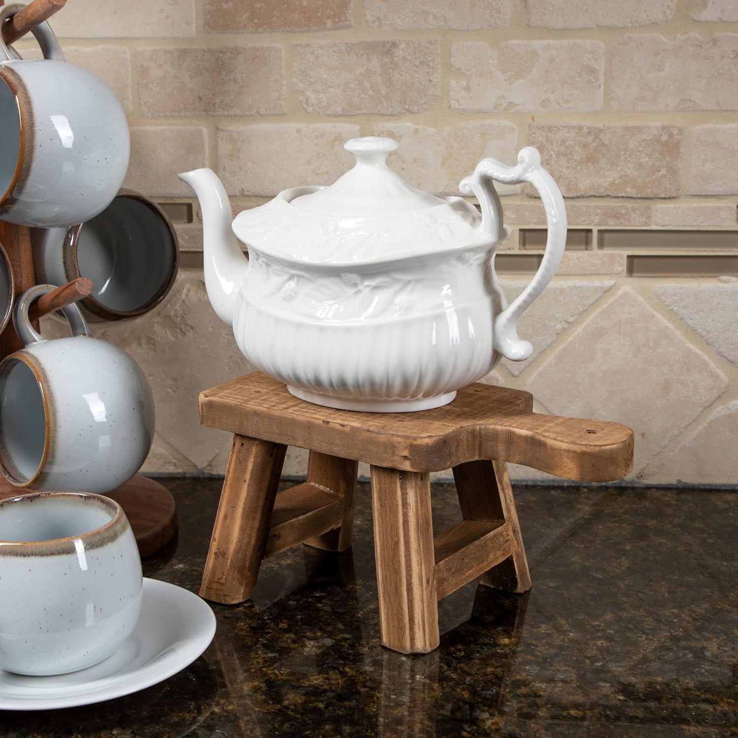 RUSTIX Mini Wooden Stool w/Handle - Rustic Decorative Square Mini Pedestal - Ideal Accent Stool for Small Decor, Plants and Trinkets - 9.4 L x 4.8 H x 4.5 W