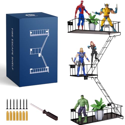 Fire Escape Ladder Shelf - New York Inspired 4 Tier Metal Shelf with Screws & Screwdriver, for Home Décor Organizer and Action Figure Display