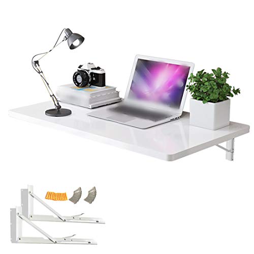 Wall Mounted Folding Computer Desk Kitchen Table,Folding Down Dining Table,Wooden Foldable Drop Leaf Table,Compact Learning Table Study Desk,Workbench Portable,White,Save Space (50X20cm/20x8