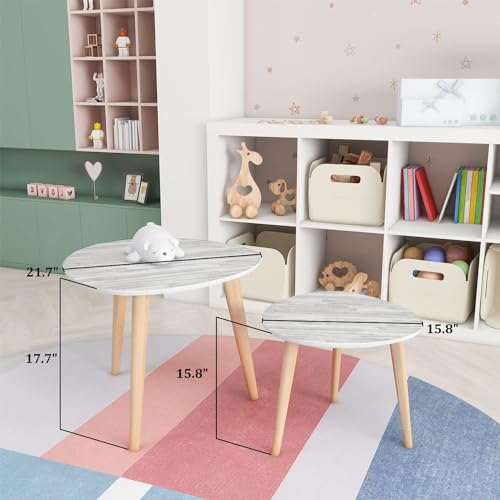 Small Coffee Nesting Table Whitewashed Timber Triangle End Table Center Table Set of 2 Modern Side Table for Living Room Bedroom Balcony