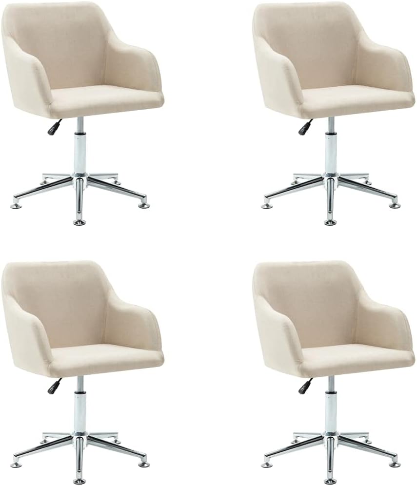 vidaXL Swivel Chair 4 Pcs, 360 Degrees Swivel Accent Chair with Arms, Desk Chair for Home Office Living Room, Scandinavian Style, Cream Fabric