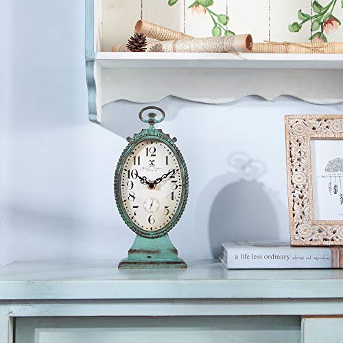 NIKKY HOME Vintage Table Clock, Battery Operated Rustic Distressed Style, Shabby Chic Home Décor for Fireplace Mantel, Shelf, Desktop, Countertop - White