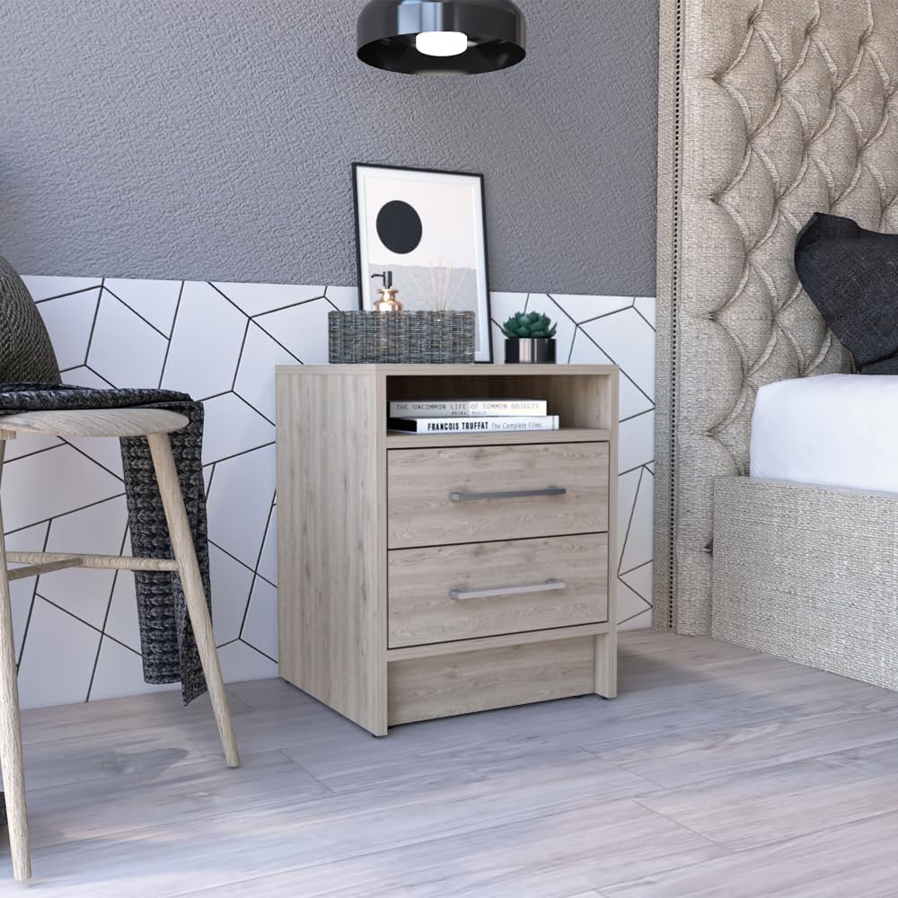 Leyva Nightstand with Superior Top, Two Drawers, Stylish Light Gray Finish, Adding Modern Elegance to Your Space