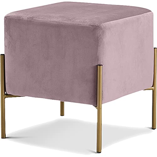 Meridian Furniture Isla Collection Modern | Contemporary Velvet Upholstered Ottoman/Stool with Sturdy Stainless Steel Legs in Gold Finish, 15.5