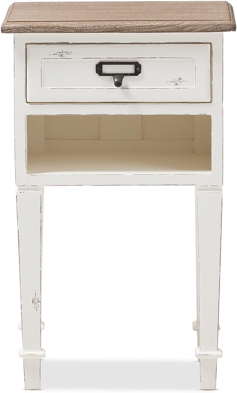Baxton Studio Dauphine 1 Drawer Wood Nightstand in Weathered Oak White