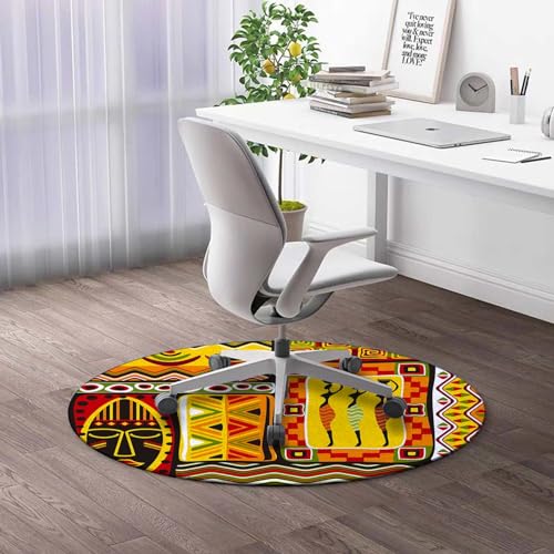 Round Rug 39 in African Office Desk Chair Mat Multicolor Office Rugs for Rolling Chairs Office Home Floor Protector mat Chairmats