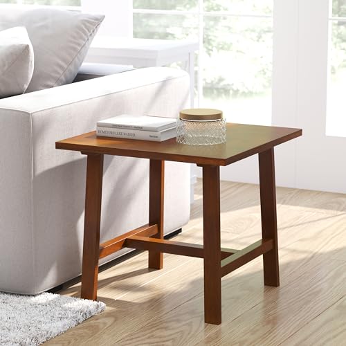 Merrick Lane Mabel Trestle X-Frame End Table, Rustic Farmhouse Solid Wood End Table, Dark Gray