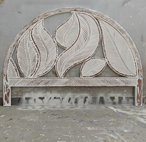 Engineered Wood Headboard White Wash Hand Carved Headboard Bed Head Wall Mount Headboard Home Decor (King- 72x48x1 -inches)