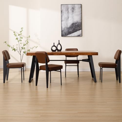 Mid Century Modern Dining Chairs Set of 2 Brown Faux Leather Dining Room Chairs Armless Kitchen Chairs Side Chairs