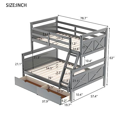SOFTSEA Twin Over Twin Bunk Bed with Trundle Stairway Wood Bunk Beds with Full-Length Guardrails for Kids Teens
