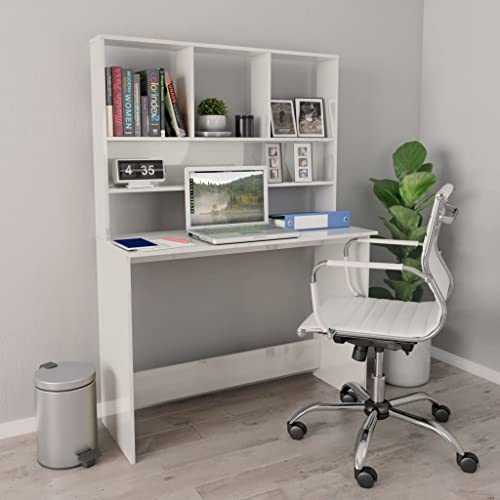 Desk with Shelves,Creative Furniture,Writing Desk,Space Saving Design,Ample Storage Space with Upper Cabinet,Easy to Clean with Damp Cloth, High Gloss Gray 43.3