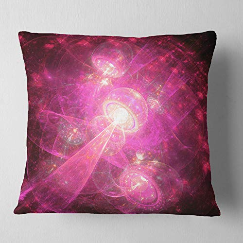 Designart Pink Fractal Space Theme' Abstract Throw Living Room, Sofa, Pillow Insert + Cushion Cover Printed On Both Side 16 in. x 16 in