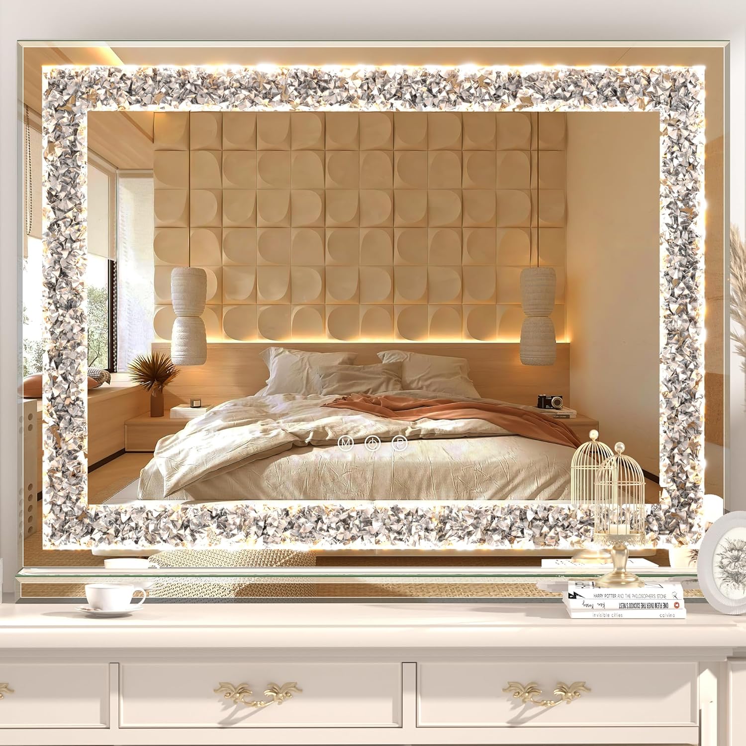 Hasipu Vanity Mirror with Lights and Crystal Diamond, 32