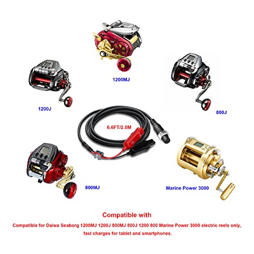 BatPower 18FT 6.6FT Electric Reel Power Cord for Daiwa Seaborg 1200MJ 1200J 800MJ 800J 1200 800 Power Assist Reels Power Super Mega Cord Marine Power 3000 Electric Fishing Reel Power Cable 500CM 200CM