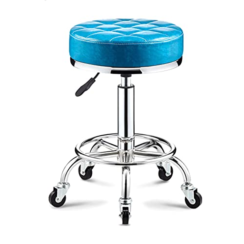 Rotating Stool Swivel Rolling Stool with Wheels and Foot Rest,Leather Height Adjustable Salon Dressing Table Work Office Massage Chair