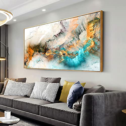 Wall Art Light Gray Blue Yellow Cloud Abstract Canvas Frames - Canvas Painting Wall Art Print Poster for Living Room Decoration 24