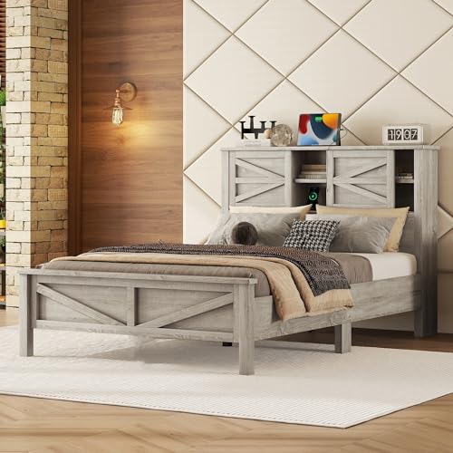 SOFTSEA Full Size Bed Frame, Platform Bed Frame with Headboard for Bedroom Guest Room Small Room, Solid Wood Bed Frame with Slat Support for Kids Adults, No Box Spring Needed, Easy Assembly, Oak