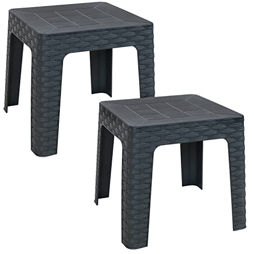 Sunnydaze 18-Inch Square Outdoor Plastic Side Table - Set of 2 Tables - Brown