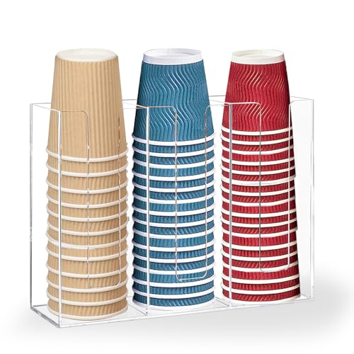 Coffee Cup Dispenser For Counter,Disposable Cup And Lid Holder Organizer With 4 Compartments, Wall Mount Cup Holder For Plastic,Paper Cups,Straws,Coffee Bar Set Up,Breakroom Organizer,Party Supplies