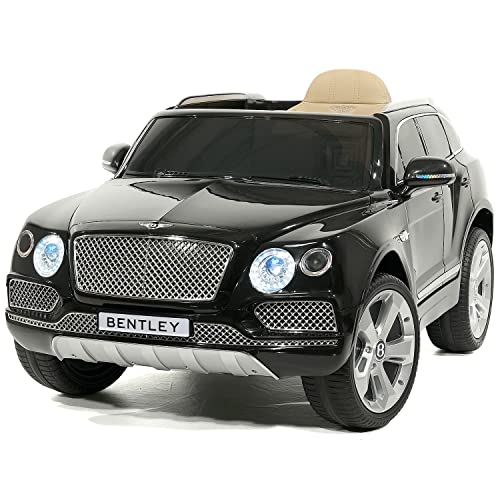 Bentley Bentayga 12V Power Children Ride-On Car Truck with R/C Parental Remote + MP3 USB Music Player + Leather Seat + LED Lights (Black)
