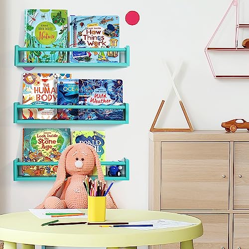 White Floating Book Shelf for Wall, Nursery Book Shelves, Solid Wooden 24 Inch Wall Mounted Shelves, for Clothing Rack Nursery Toy Decor Set of 3 Same Dimensions