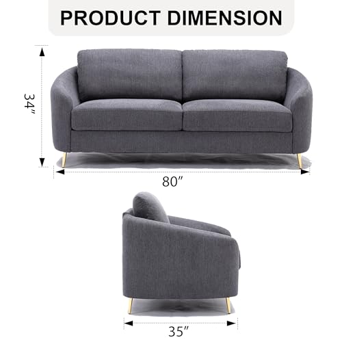Modern Living Room Sofas: 3-Piece Comfortable Sofa Set, Linen Sectional Couch Set with Gold Legs, Sofa Set for Living Room, Apartment, and Office (Night Sky Grey)