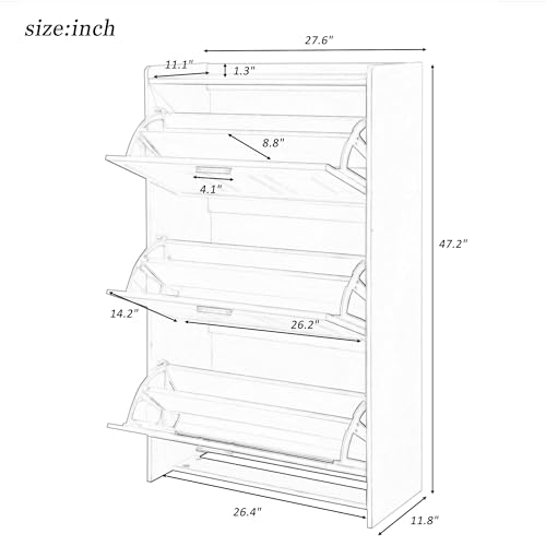 Modern Independent Shoe Cabinet with 3 flip Drawers, Space Saving Ultra-Thin Storage Box Suitable for Home entrances and Living Rooms (Black)