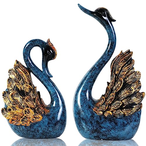 2pcs Swan Statues Couple's Home Decorations for Living Room Decor and Accessories, Sculptures Home Decor for Coffee Table, Book Shelf Decor Accents (Gold)
