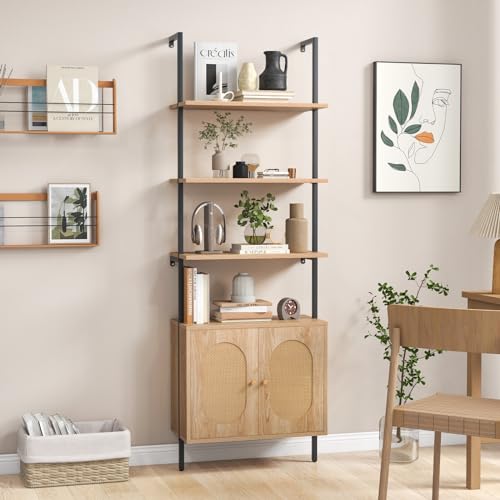 6-Tier Ladder Bookshelf with Cabinet, 71
