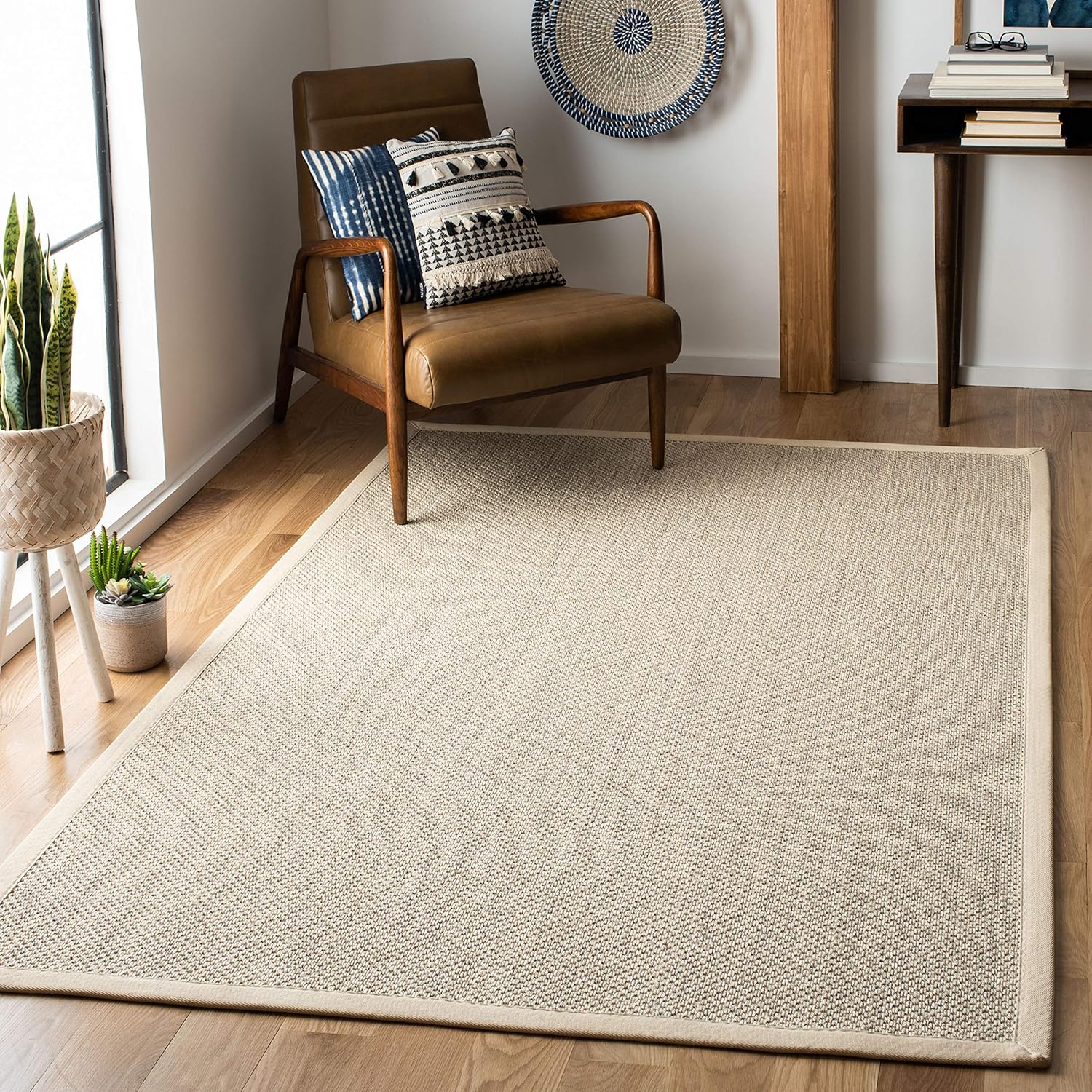 Safavieh Natural Fiber Collection 3' Square Marble/Beige NF143C Border Premium Sisal Entryway Living Room Foyer Bedroom Accent Rug