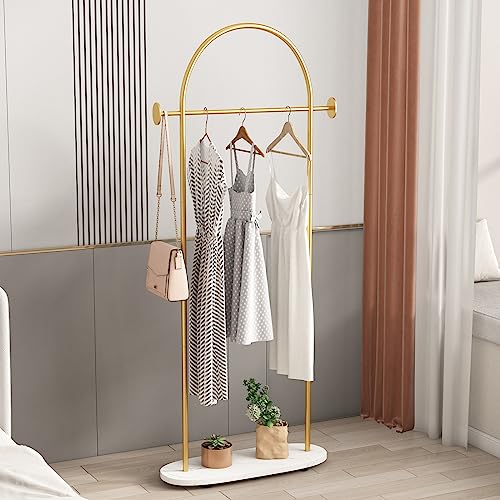 Gold Clothing Racks Heavy Duty, Gold Coat Racks Standing With Marble Base, Modern Coat Racks for Hanging Clothes, Clothing Racks for Boutique, Office