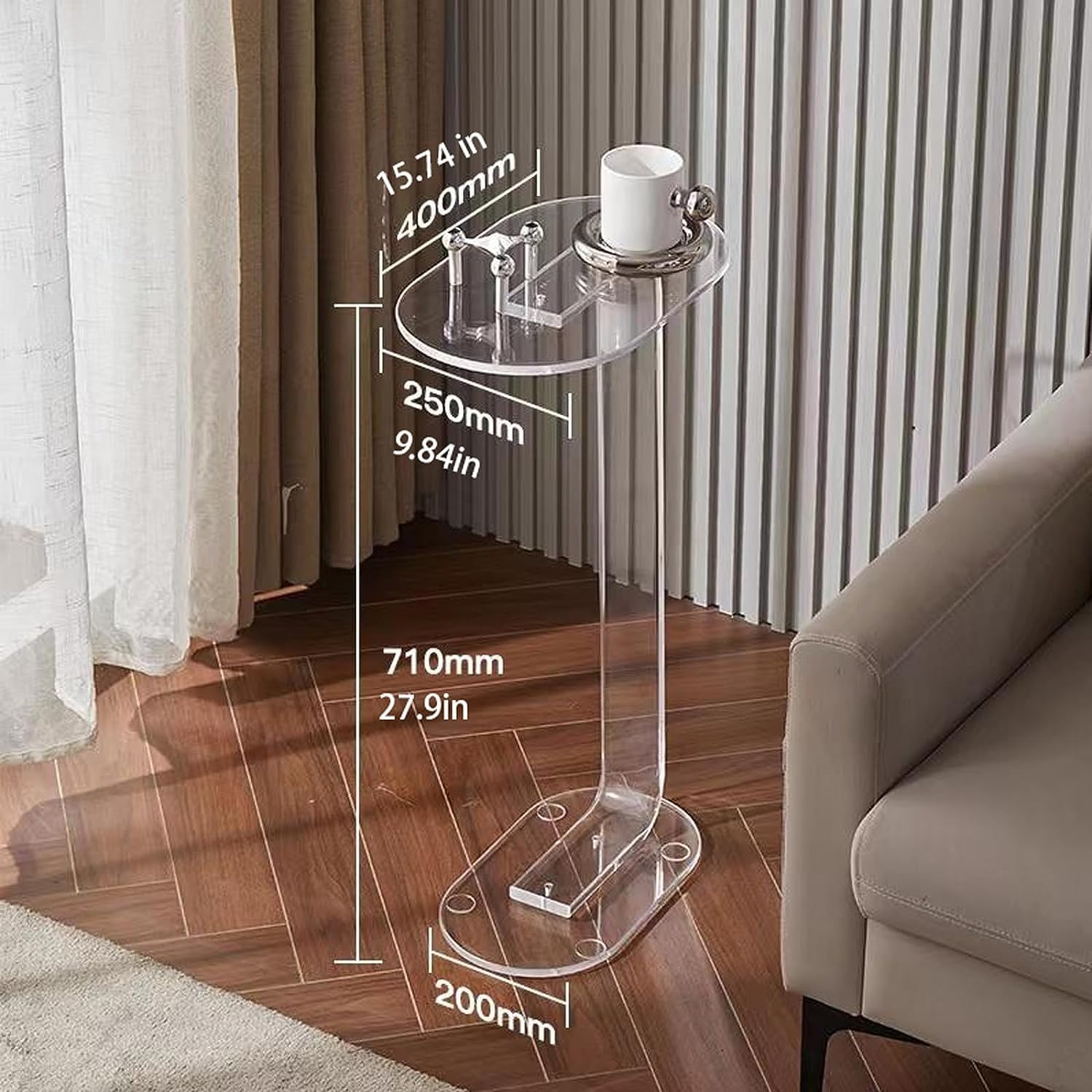 End Table Oval End Table High Clear Acrylic Coffee Table Round Bedside Table Small Modern Side Tables Home Furniture Center Table Space-Saving
