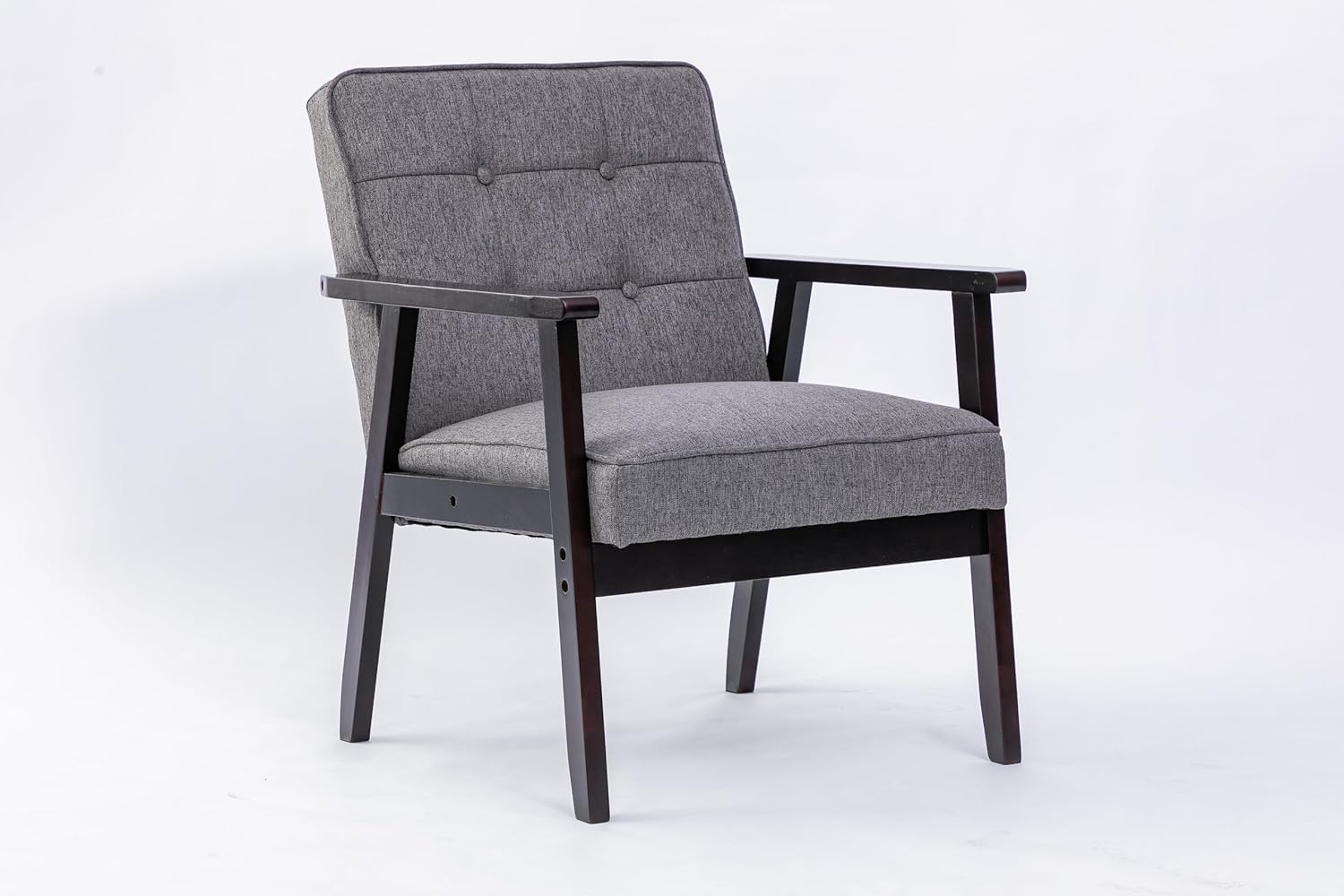 Mid-Century Accent Arm Modern Retro Leisure Chair with Solid Wood Frame Single Sofa for Living Room, Bedroom, Balcony, Studio, 1 Seat, Grey