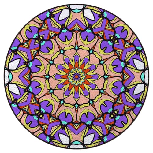 Multi Office Chair Mat for Hardwood Floors Desk Carpet with Anti-Slip Multi-Purpose Low Pile Computer Chair Mat Round Circle Motifs Sphere Vintage Design Diameter 43.3 in, Mandala_08415