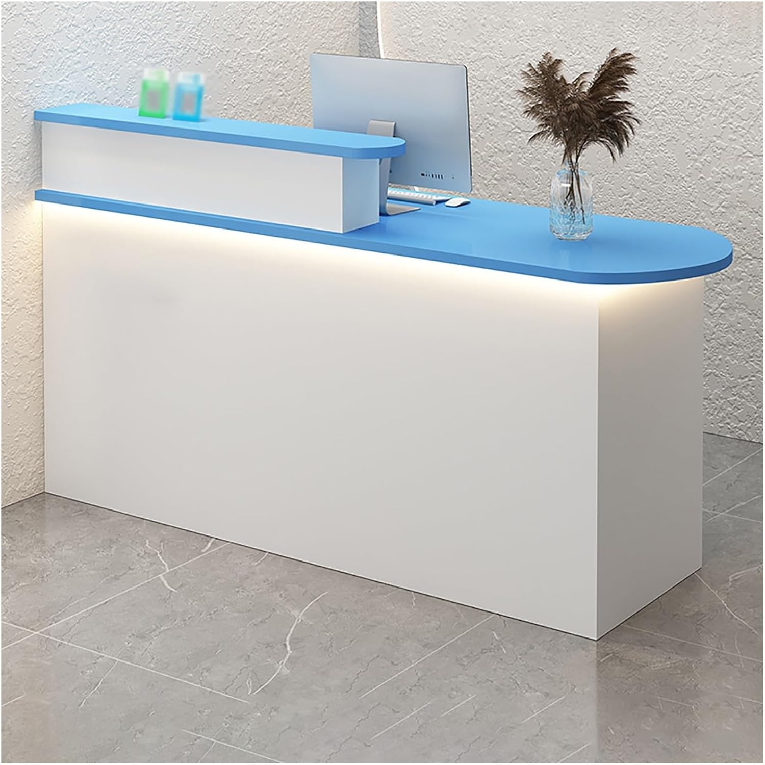 Office Reception Counter Desk with LED Lights, Front Counter Desk with Lockable Drawer, Retail Counter Checkout, Cashier Desk, for Lobby Retail Clothing Salon Shop Hotel (O 2)