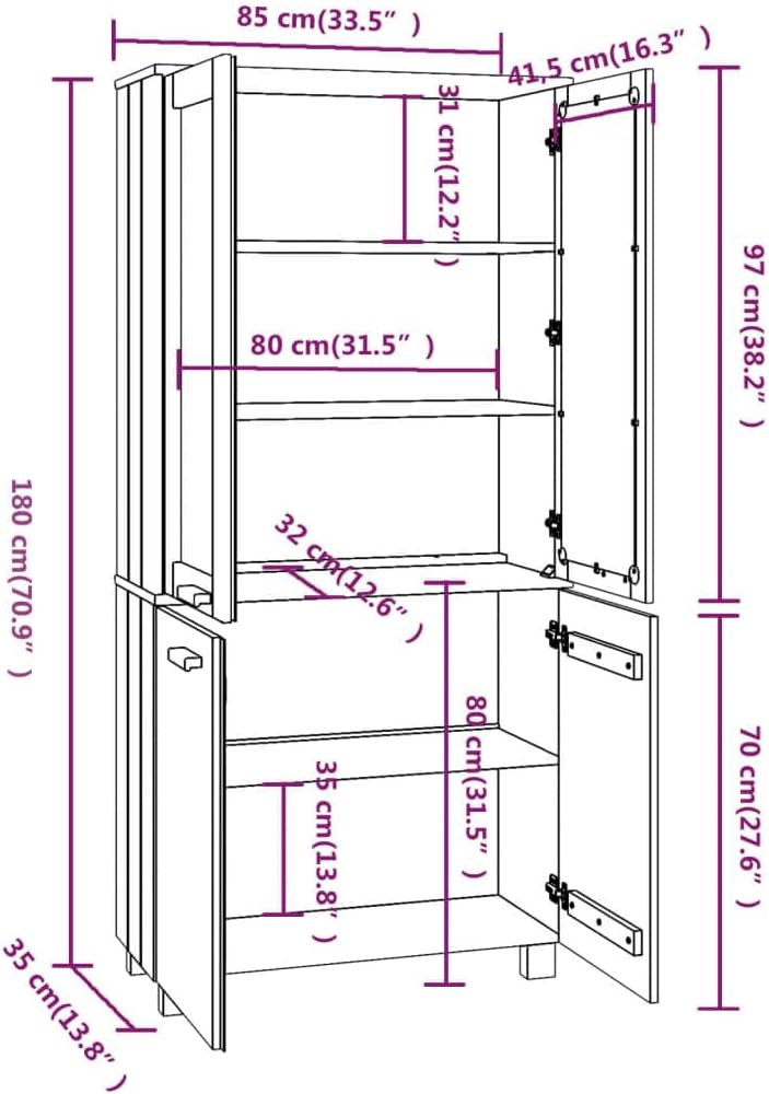 Highboard, Garage Storage Cabinet Kitchen Cabinet Liquor Cabinet Storage Cabinet Suitable for Kitchens Living Room Dining Room Bedroom, HAMAR Solid Wood Pine Dark Gray