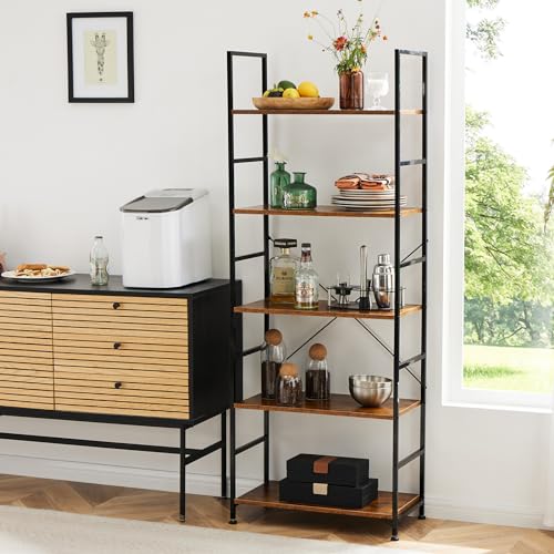 DUMOS 5 Tiers Bookshelf, Classical Modern Book Shelf, Tall Display Shelves in Living Room/Home/Office, Storage Organizer for CDs/Books/Movies, Classic Black