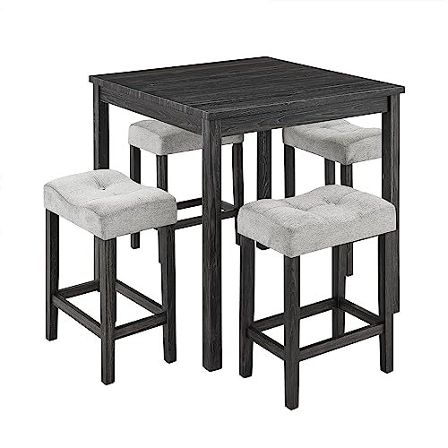 Knocbel Classic 4-Person Square Counter Height Dining Table Set, 5-Piece Dinette Set with Padded Seat Stools, Apartment Condo Small Space Breakfast Nook Furniture Set (Gray and Linen 35