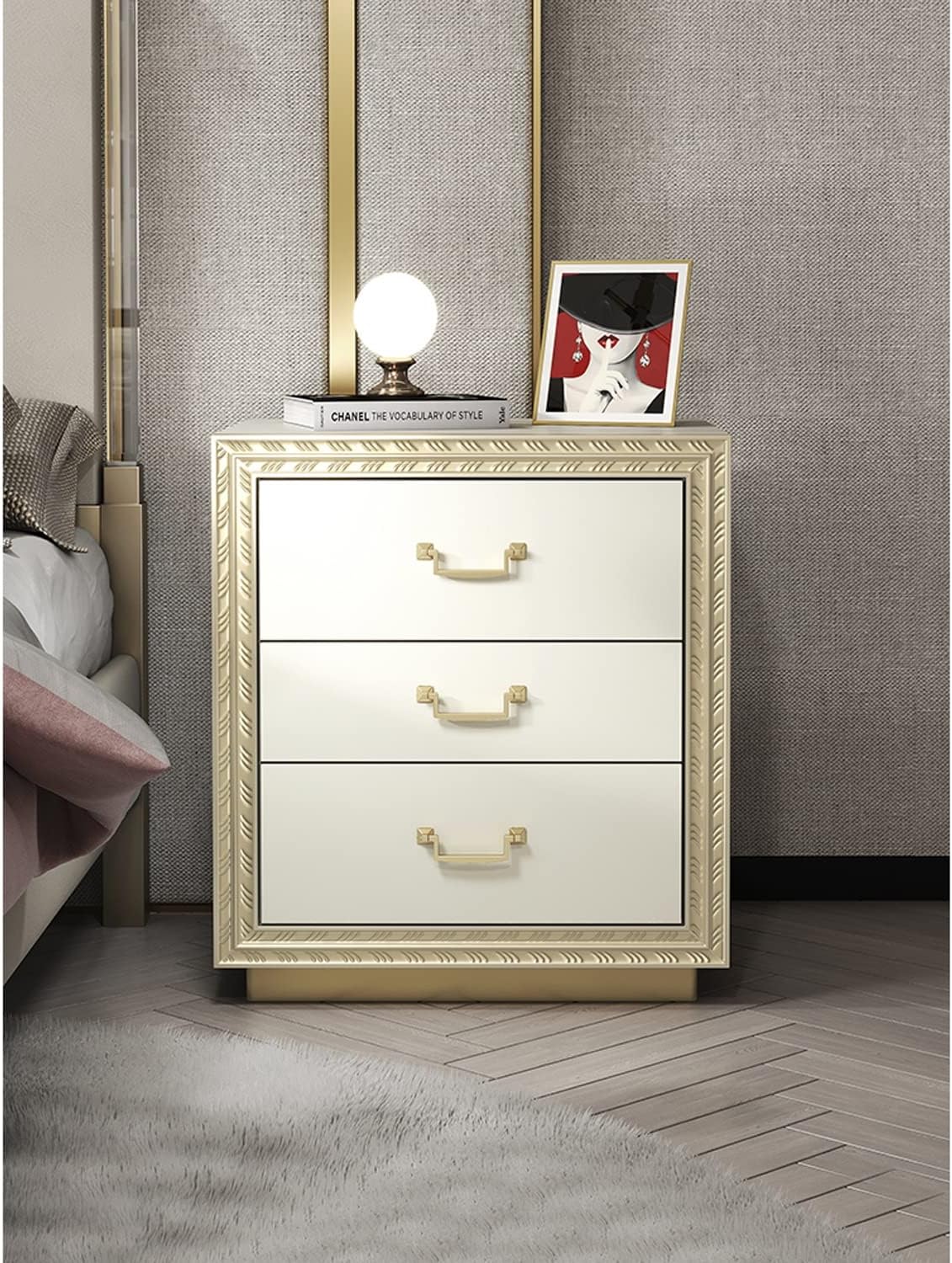 Light Luxury Nightstand Fashion Bedside Table with 3 Drawer, Widely-Match Rectangle Storage Cabinet, Bedroom Furniture, Wooden Night Stands Side Table