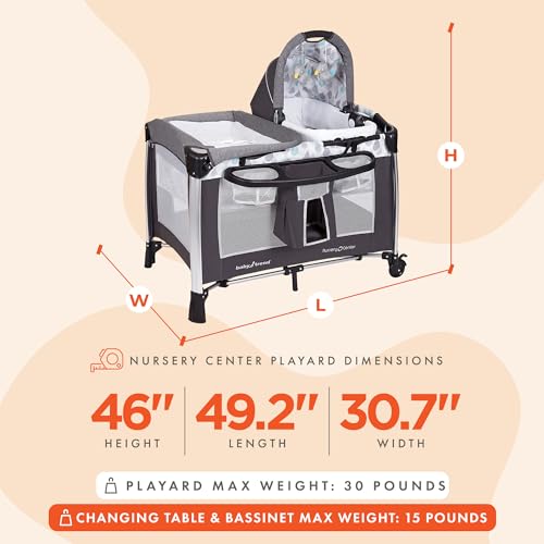 Baby Trend Deluxe Nursery Center, Portable Playard with Bassinet, Changing Table, and Storage, Ideal for Babies and Toddlers, Travel Crib, Havenwood