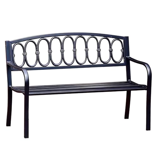 Garden Benches Outdoor Park Bench Patio Porch Bench Cast Iron Steel Frame Metal Weatherproof for Outdoor and Indoor(Brown)