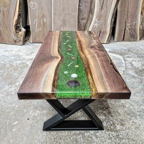 TUZECH Premium Handmade Acacia Wood Golf Sport Resin Dining Table Golf Art Epoxy Artistic Table Conference Table Patio Table Side/End Table - Inclusive 30