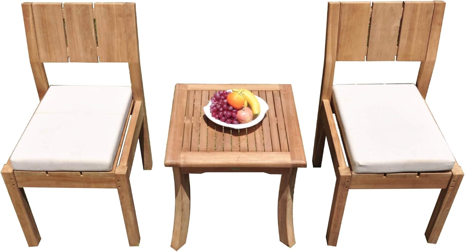 2 Seater Grade-A Teak Wood 3 Pc Dining Set: Giva Side Table and 2 Veranda Armless Chairs #31VR2103