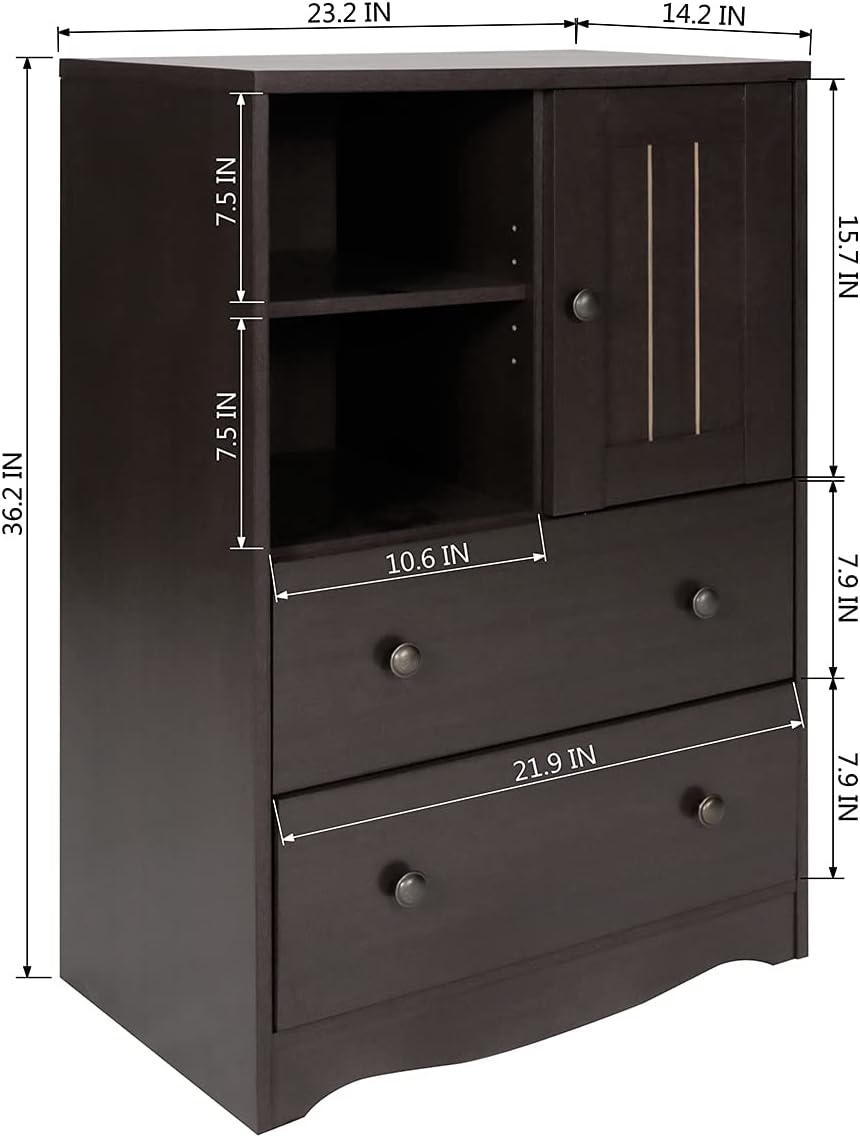 FurnitureR Storage Cabinet with 2 Drawers, Freestanding Bathroom Floor Cabinet Modern Storage Sideboard Organizer with Adjustable Shelf for Living Room Office Kitchen, Dark Brown