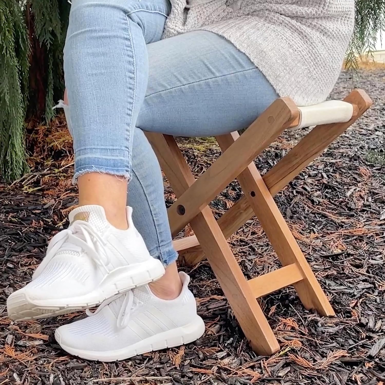 Acacia and Canvas Folding Stool